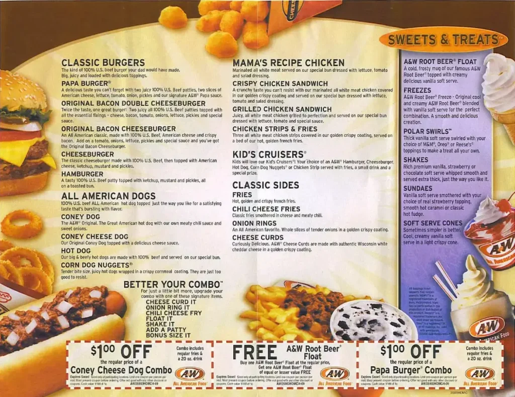 A & W SINGAPORE MENU