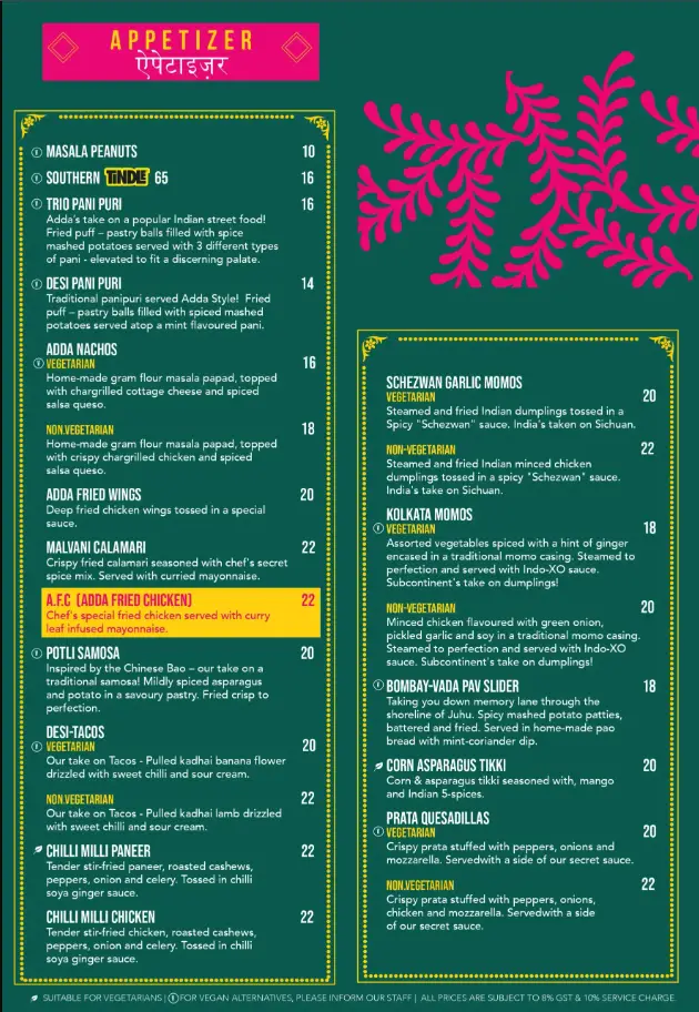 ADDA SINGAPORE MENU