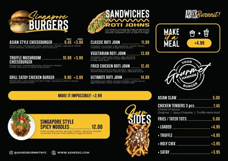 ASHES BURNNIT SINGAPORE MENU PRICES