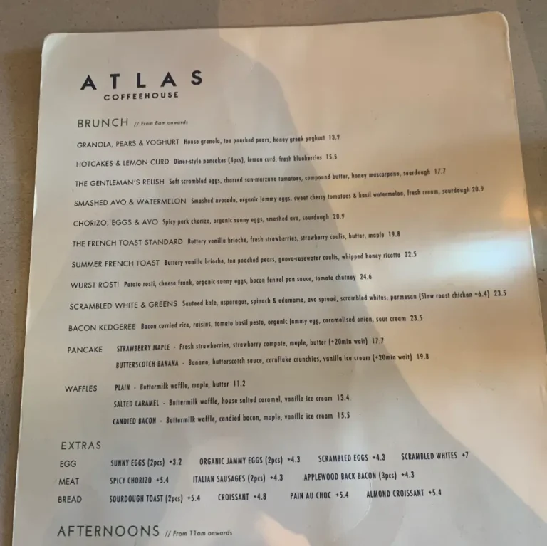 ATLAS COFFEE HOUSE SINGAPORE MENU PRICES