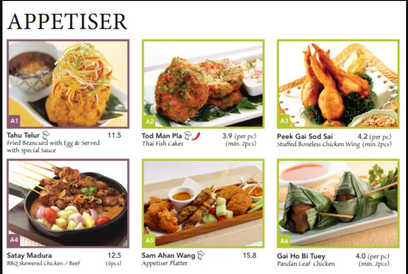 BALI THAI SINGAPORE MENU