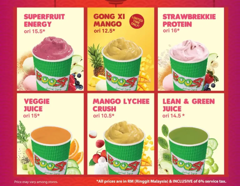 BOOST JUICE BAR SINGAPORE MENU PRICES