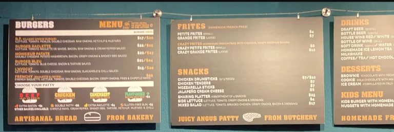 BURGER FRITES SINGAPORE MENU PRICES