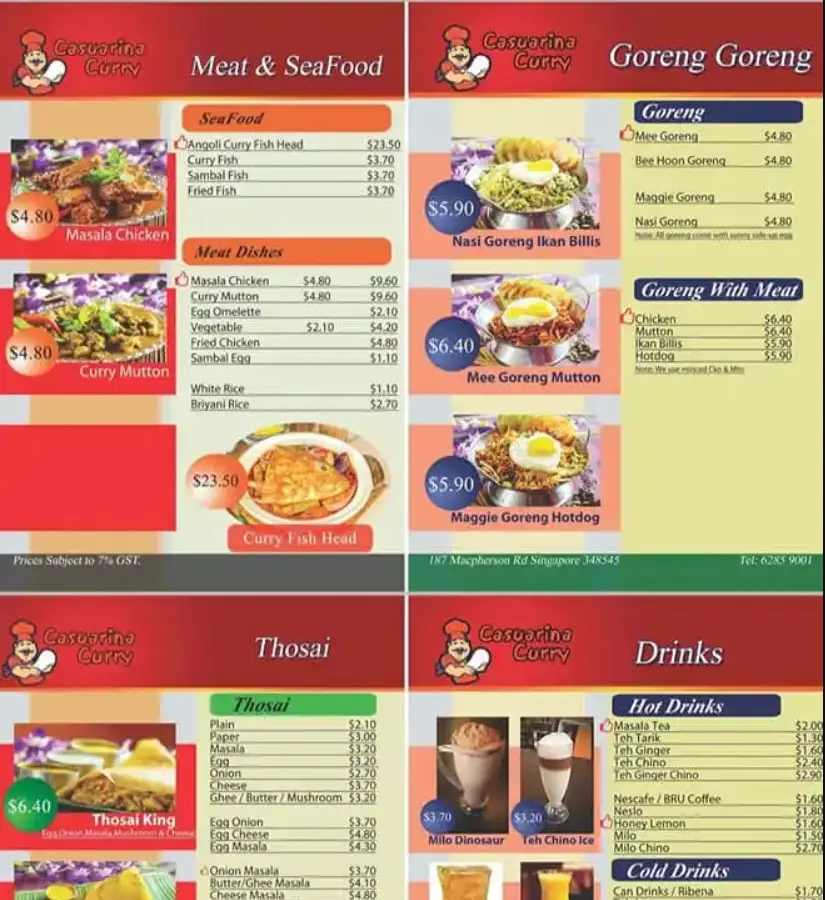 CASUARINA CURRY SINGAPORE MENU