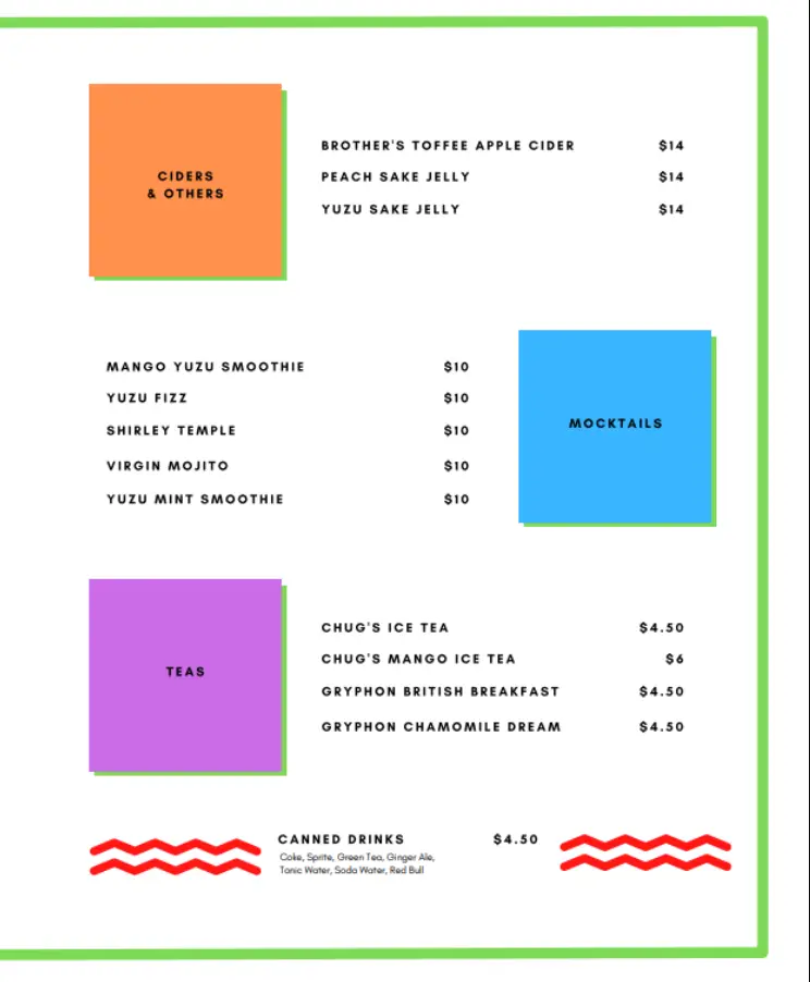 CHUG CHUG SINGAPORE MENU PRICES