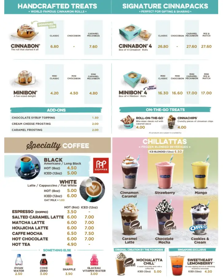 CINNABON SINGAPORE MENU