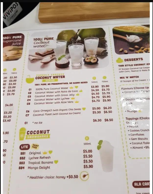 COCOCANE SINGAPORE MENU