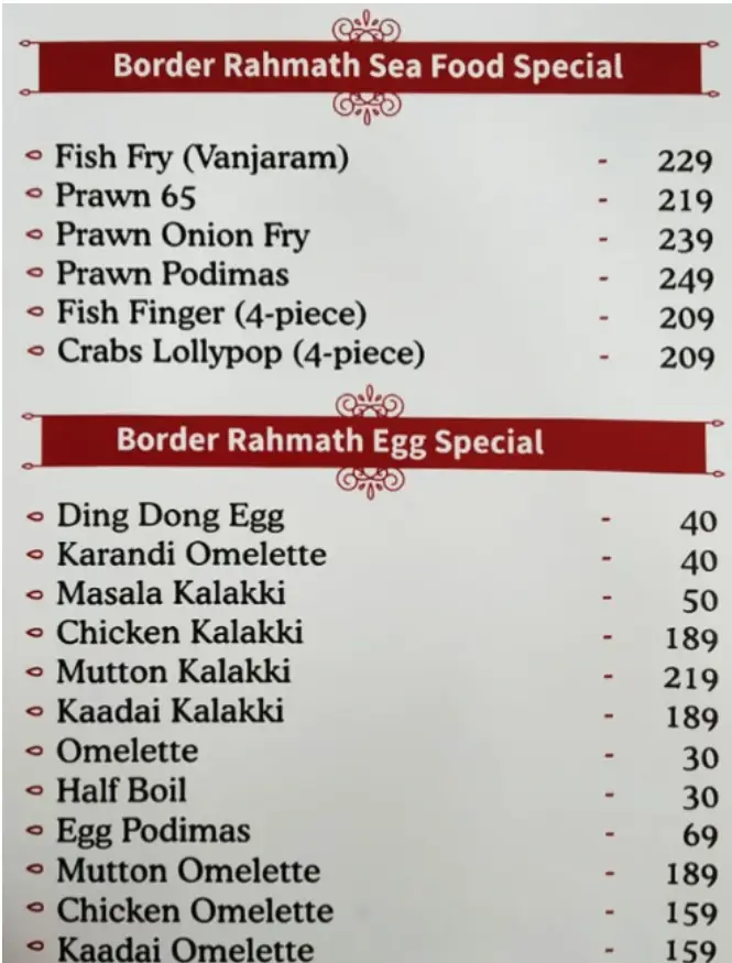 COURTALLAM BORDER RAHMATH KADAI SINGAPORE MENU