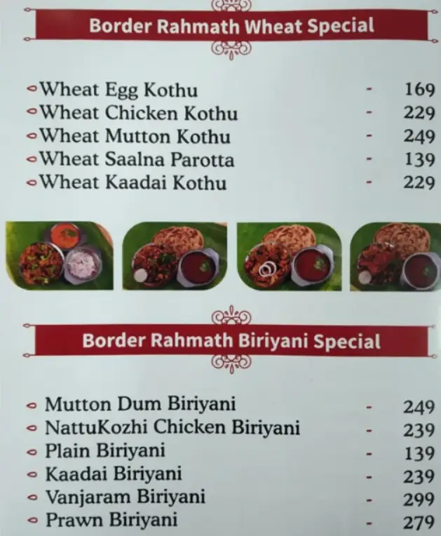 COURTALLAM BORDER RAHMATH KADAI SINGAPORE MENU PRICES