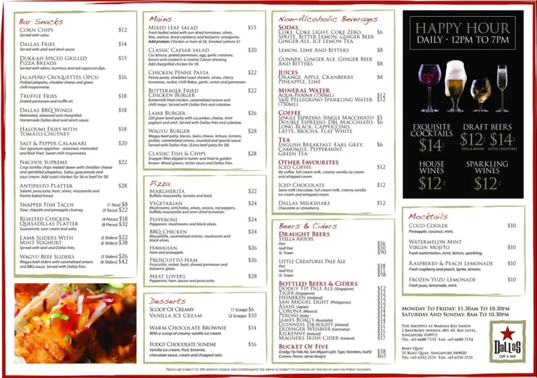 DALLAS SINGAPORE MENU PRICES