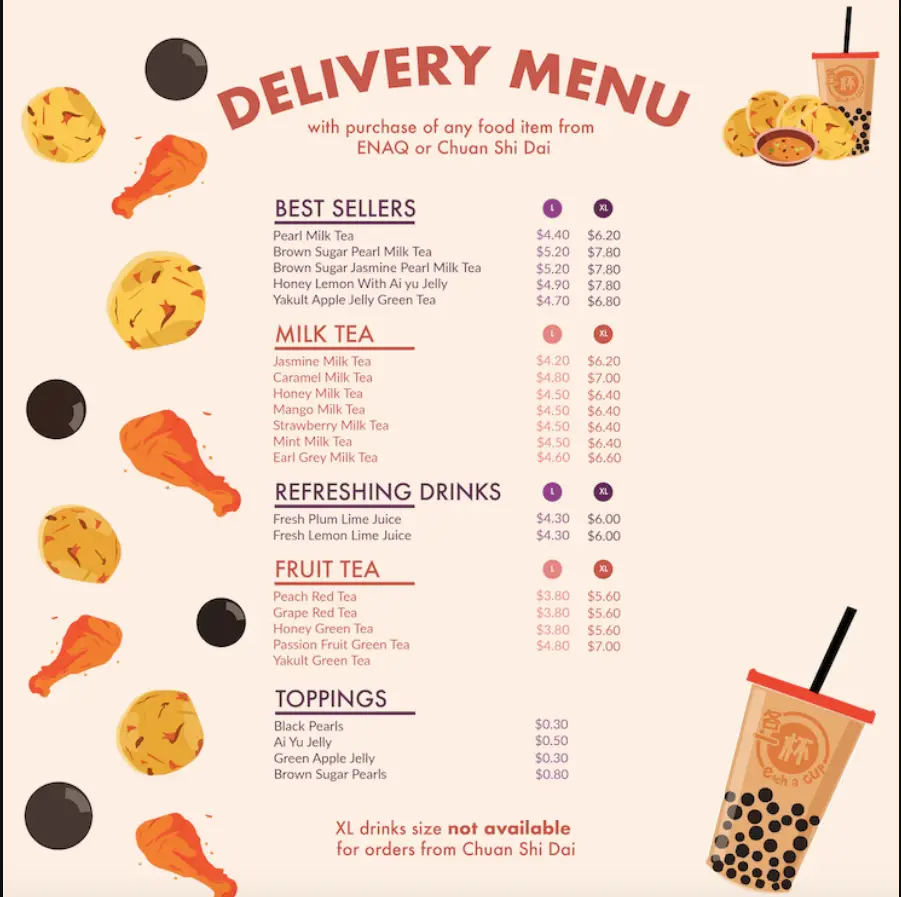 EACH A CUP SINGAPORE MENU