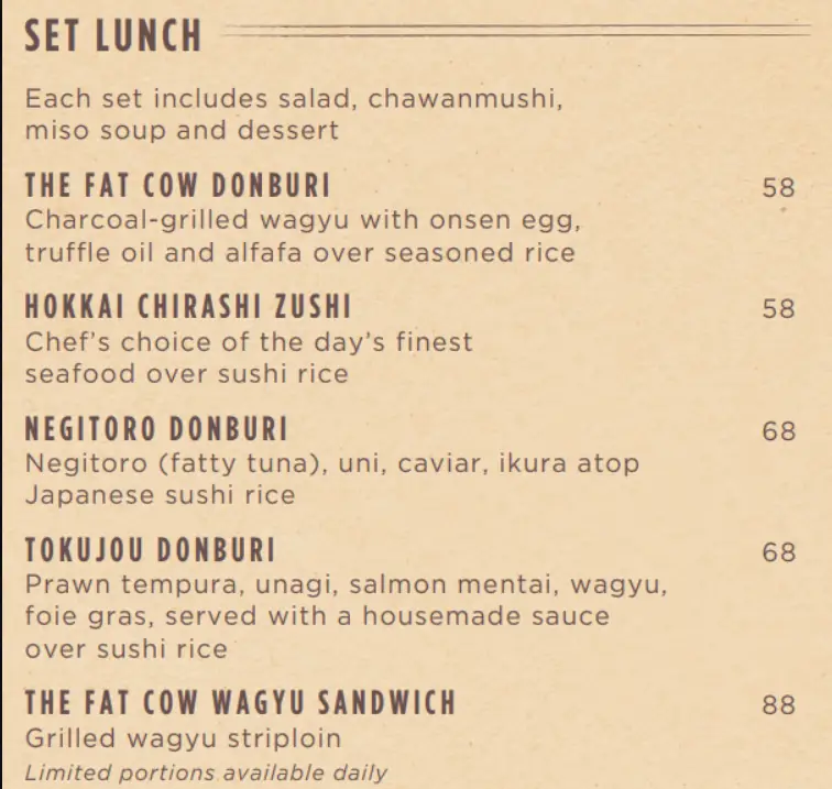 FAT COW SINGAPORE MENU PRICES