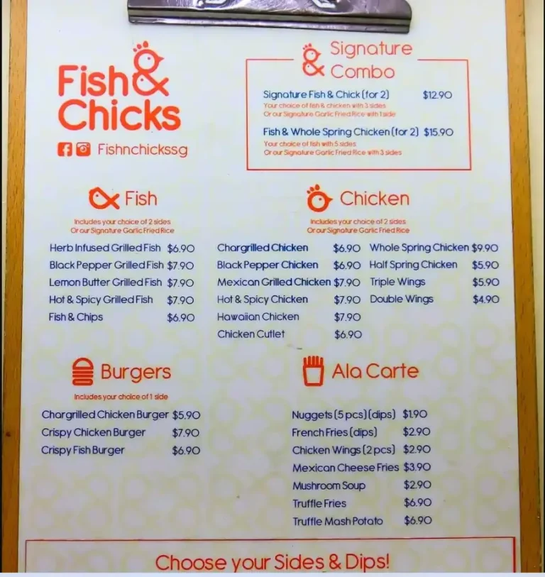 FISH & CHICKS SINGAPORE MENU PRICES