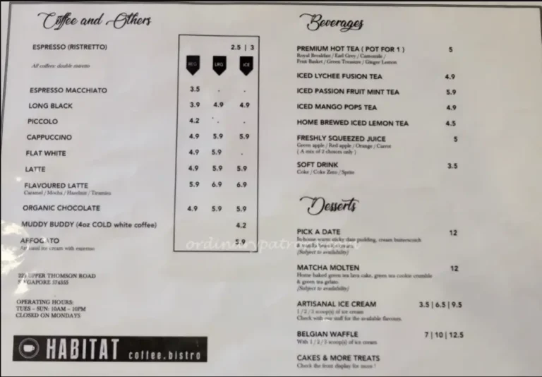 HABITAT COFFEE SINGAPORE MENU PRICES