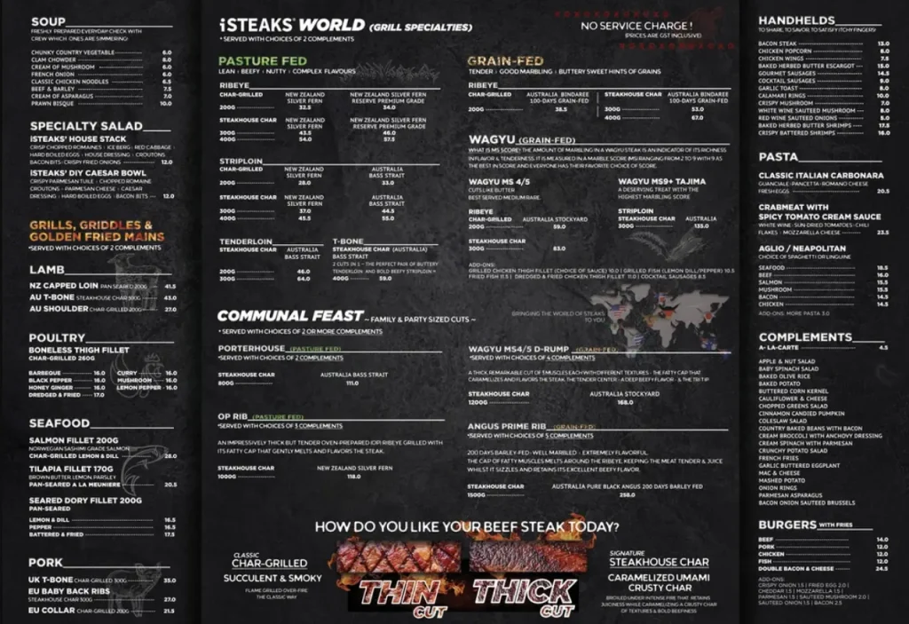 ISTEAKS SINGAPORE MENU