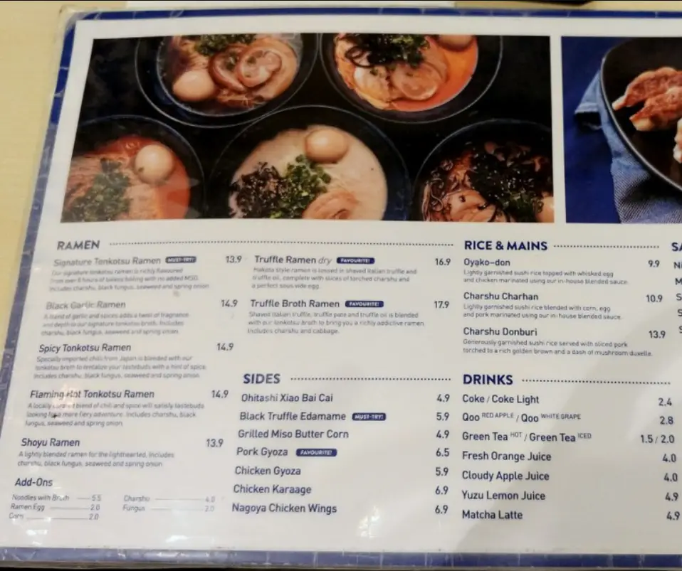 KANSHOKU SINGAPORE MENU