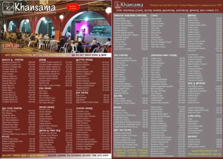 KHANSAMA TANDOORI RESTAURANT SINGAPORE MENU PRICES