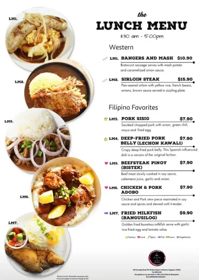 LA CAFE & BAR SINGAPORE MENU