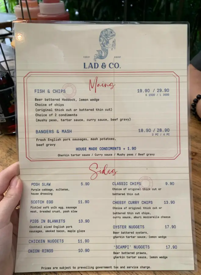 LAD & CO SINGAPORE MENU