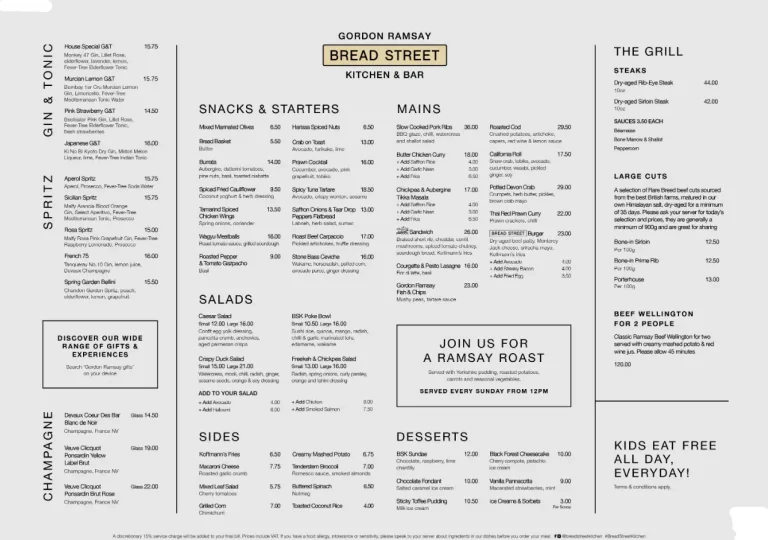 LATEST BREAD STREEK KITCHEN SINGAPORE MENU PRICES