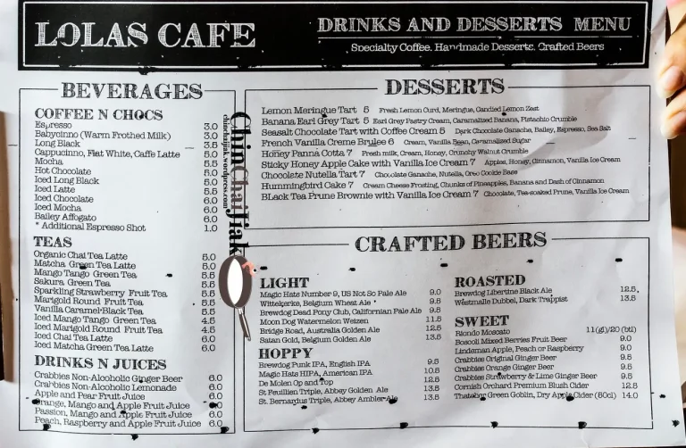 LOLA CAFE SINGAPORE MENU PRICES