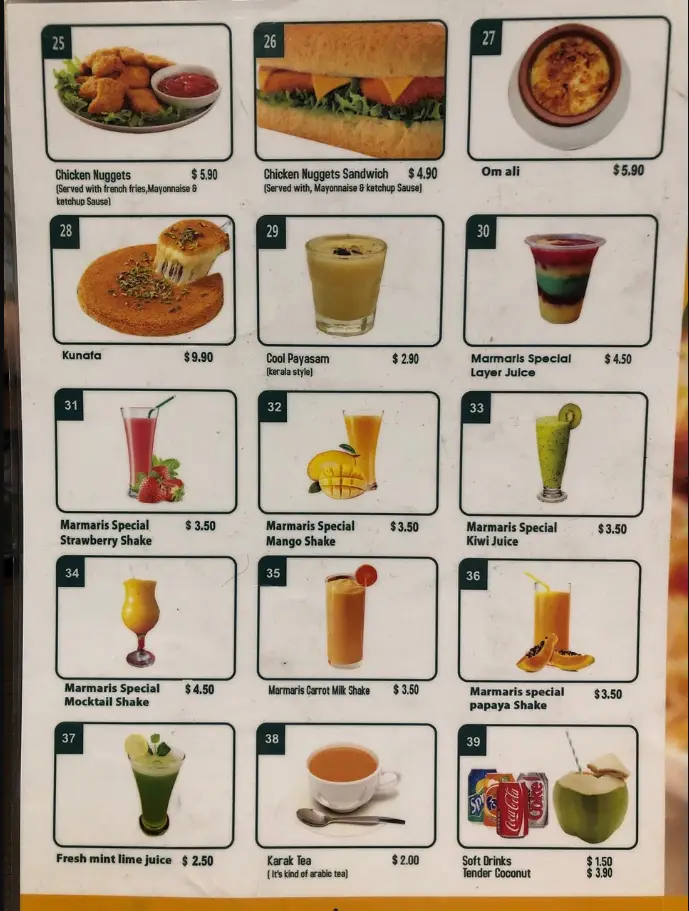 MARMARIS SINGAPORE MENU