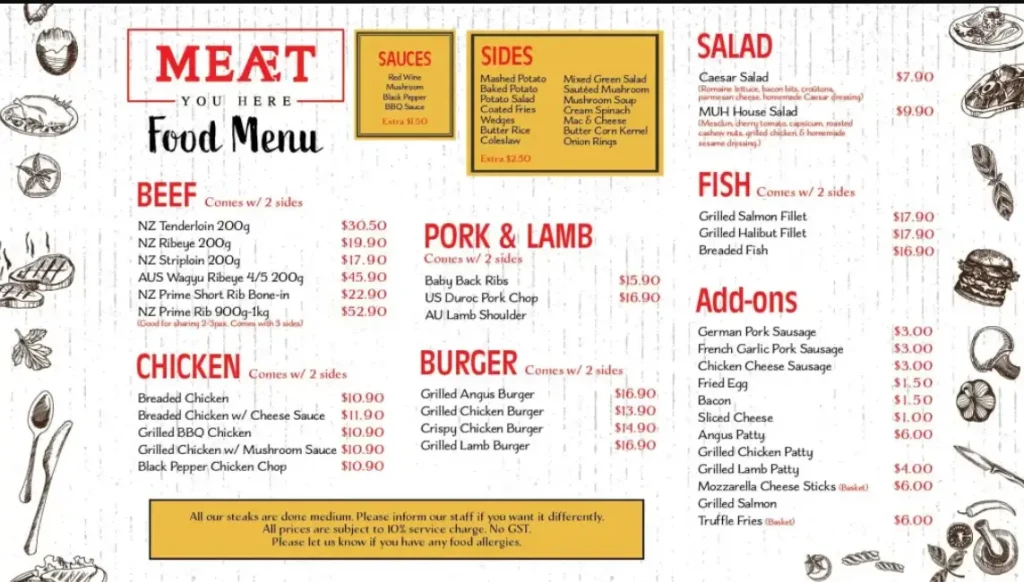 MEAT YOU HERE SINGAPORE MENU