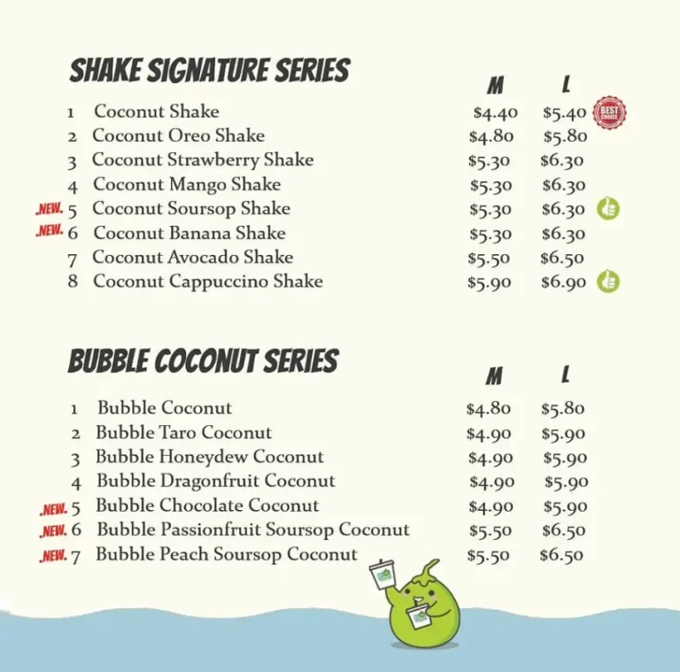 MR COCONUT SINGAPORE MENU PRICES