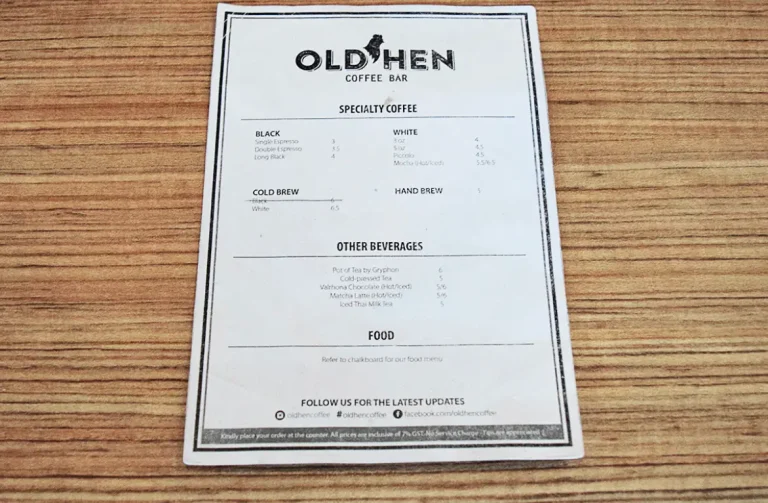 OLD HEN SINGAPORE MENU PRICES