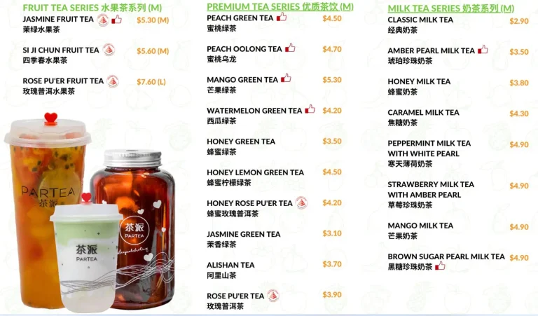 PARTEA SINGAPORE MENU PRICES