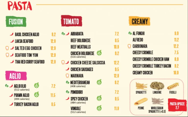 PASTAMANIA SINGAPORE MENU PRICES