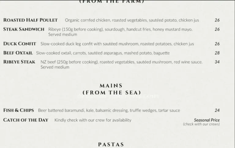 PRAIRIE BY CRAFTSMEN SINGAPORE MENU PRICES