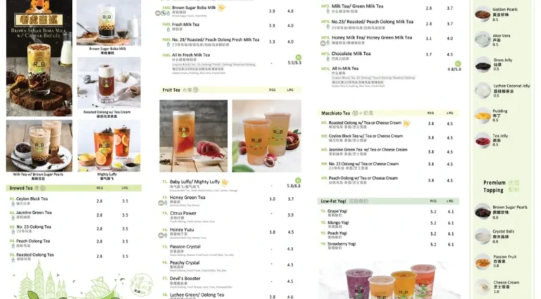 R&B TEA SINGAPORE MENU PRICES