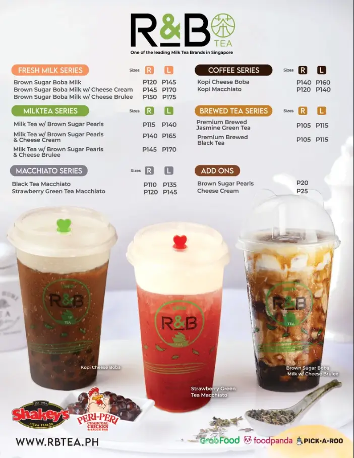 R&B TEA SINGAPORE MENU