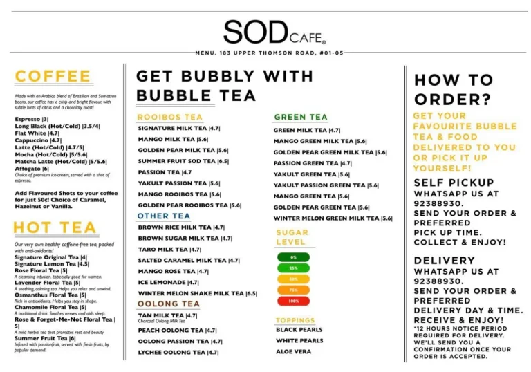 SOD CAFE SINGAPORE MENU PRICES