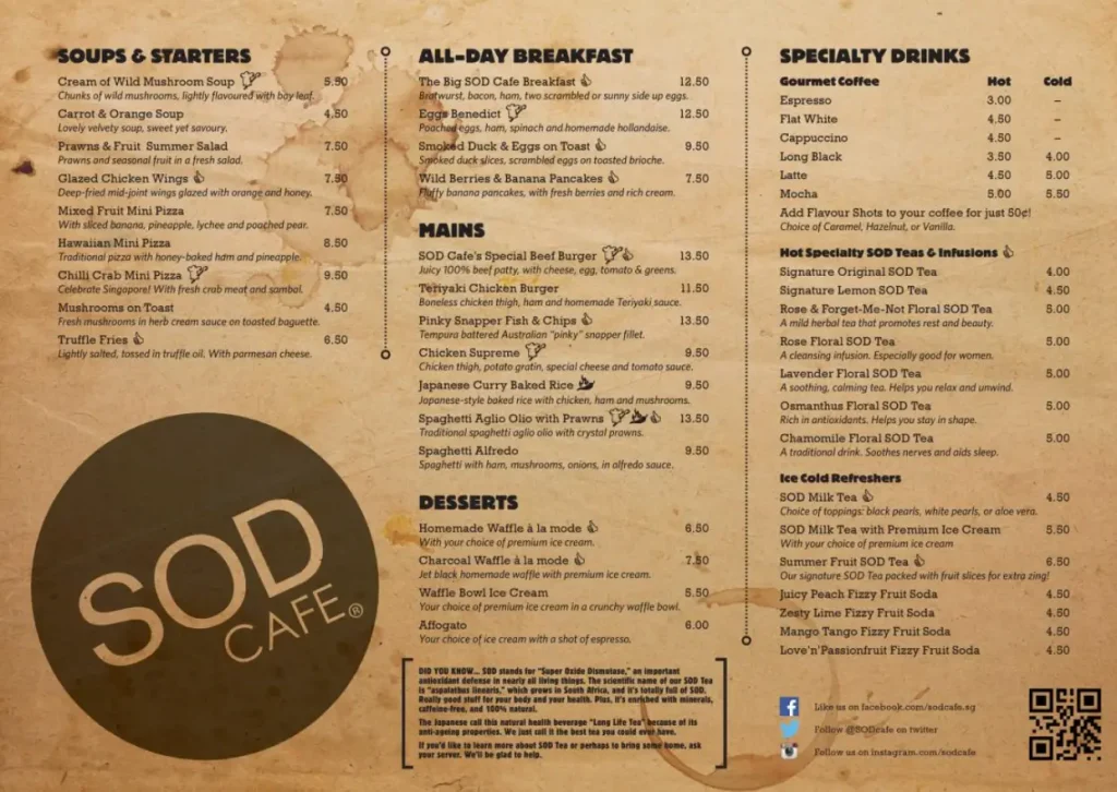 SOD CAFE SINGAPORE MENU