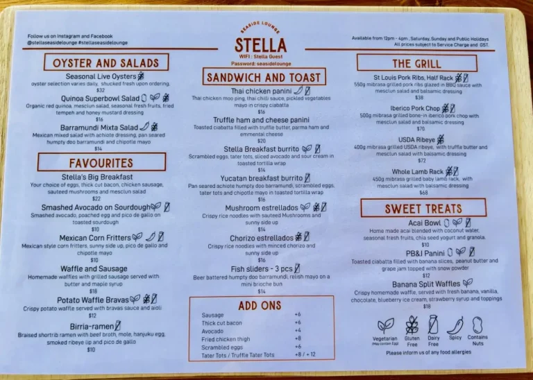 STELLA SINGAPORE MENU PRICES