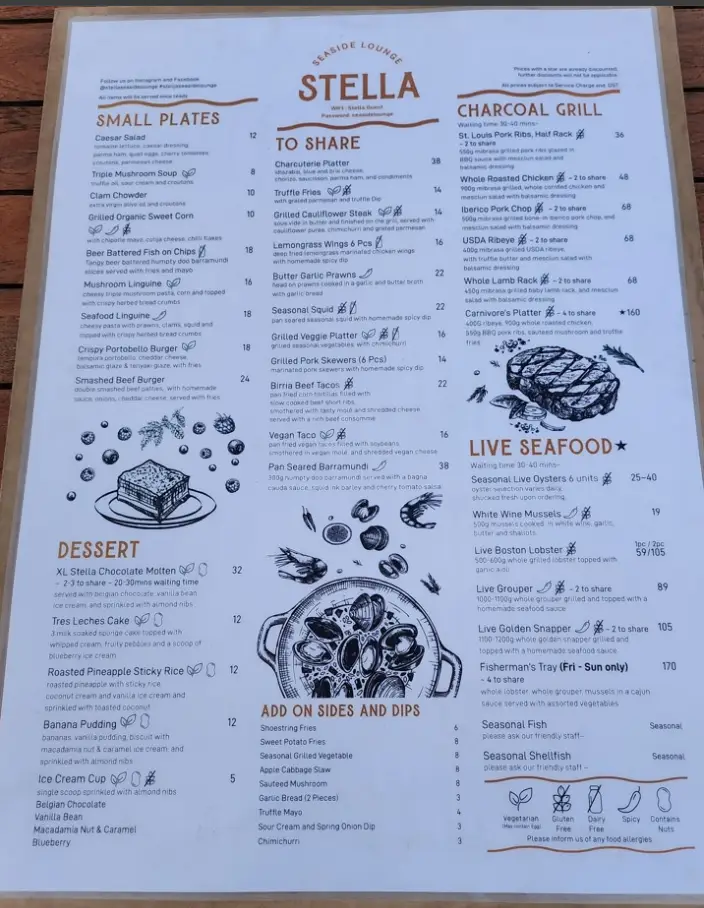 STELLA SINGAPORE MENU