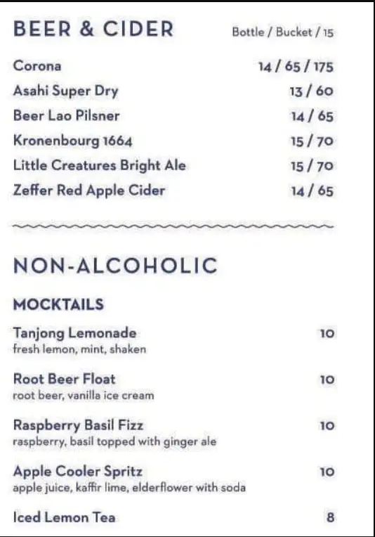 TANJONG BEACH CLUB SINGAPORE MENU PRICES