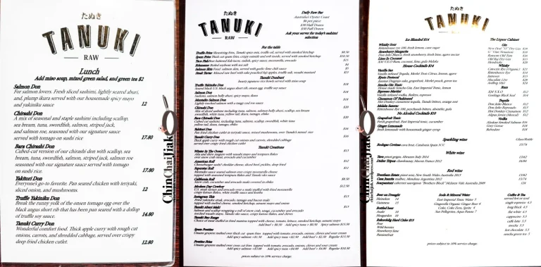 TANUKI RAW SINGAPORE MENU PRICES