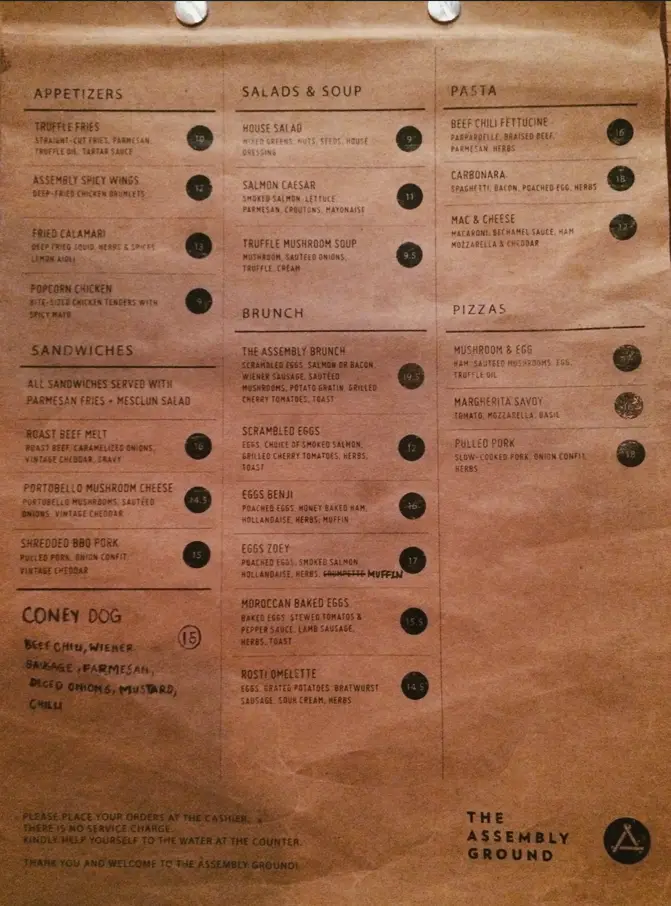 THE ASSEMBLY GROUND SINGAPORE MENU