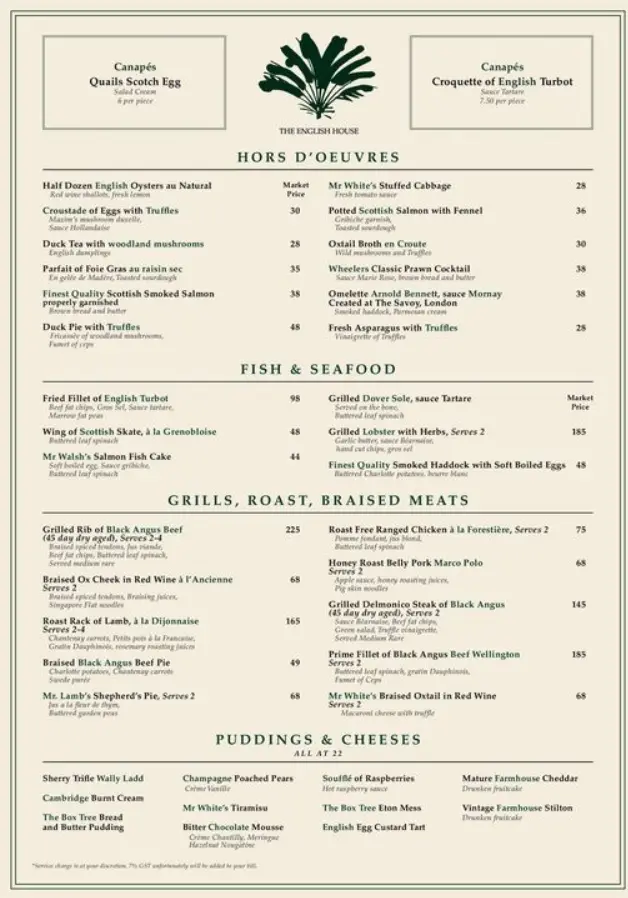 THE ENGLISH HOUSE SINGAPORE MENU