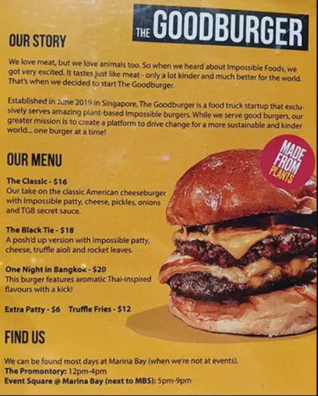 THE GOODBURGER SINGAPORE MENU PRICES