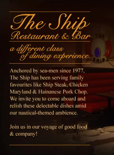 THE SHIP RESTAURANT SINGAPORE MENU PRICES