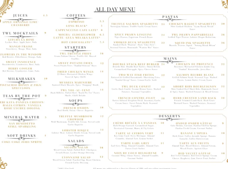 THE WHITE LABEL SINGAPORE MENU PRICES