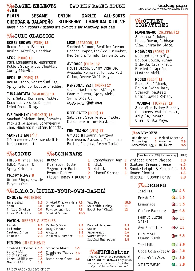 TWO MEN BAGEL HOUSE SINGAPORE MENU