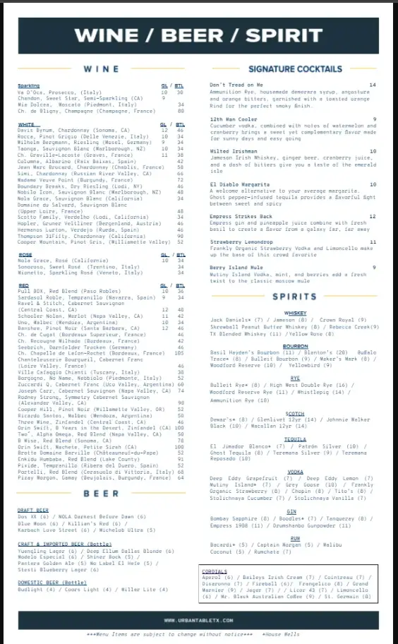 URBAN TABLE SINGAPORE MENU