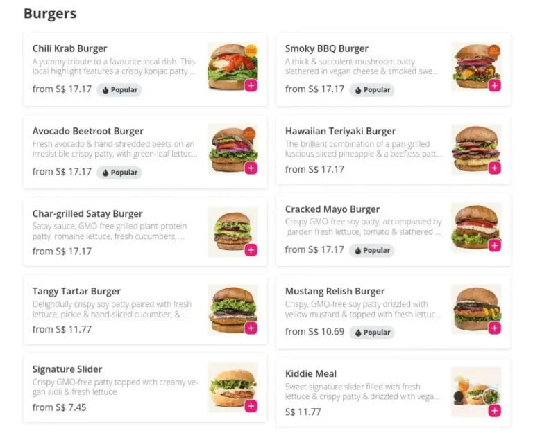 VEGANBURG SINGAPORE MENU PRICES