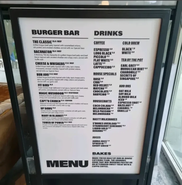 WORKING TITLE SINGAPORE MENU PRICES